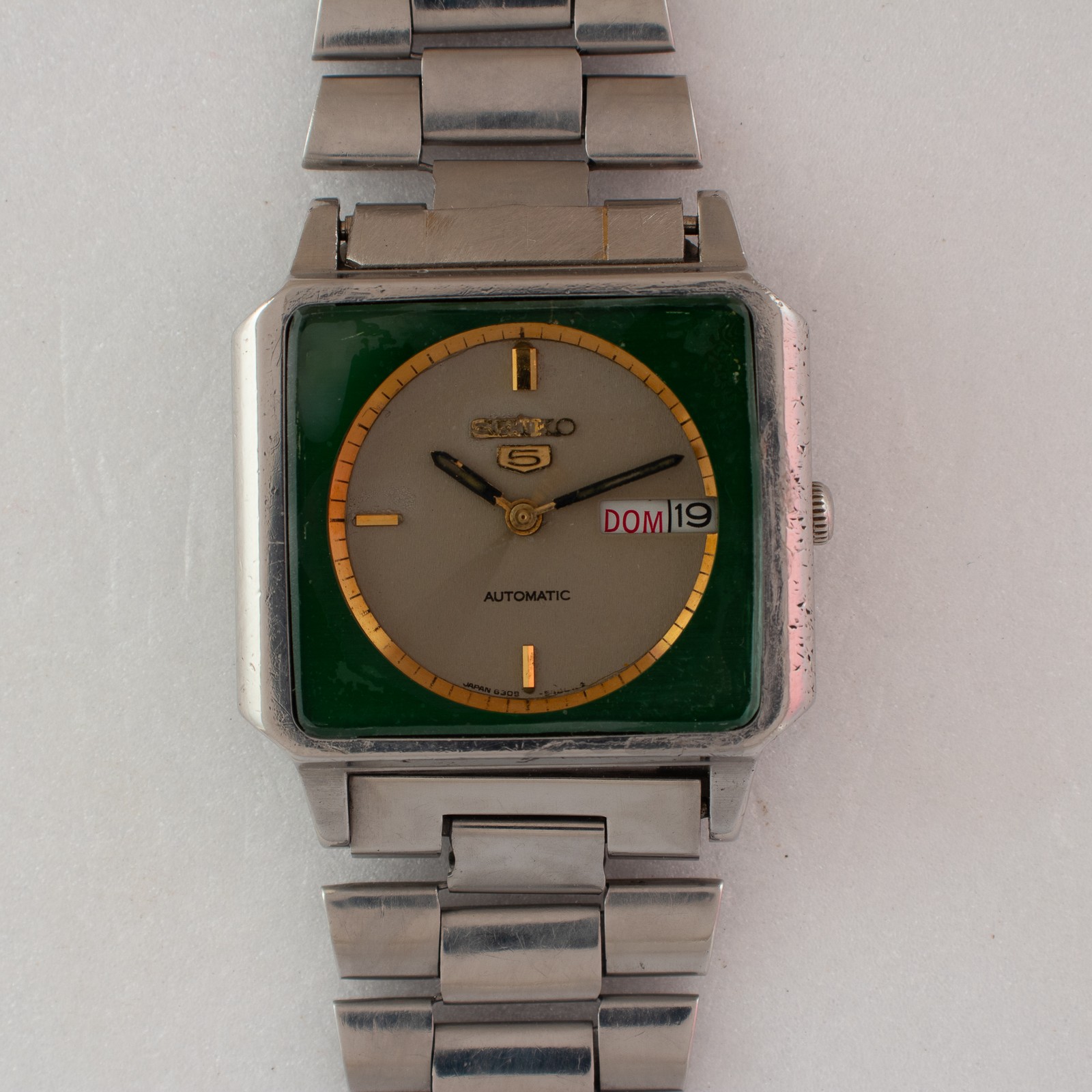Vintage Seiko 5 Automatic TV Case 6309-547A Two-Tone Green/Silver Dial Watch
