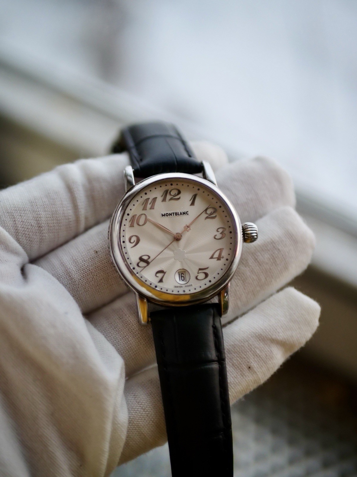 Montblanc Meisterstuck 7042 36mm Stainless Steel White Dial with Leather Strap