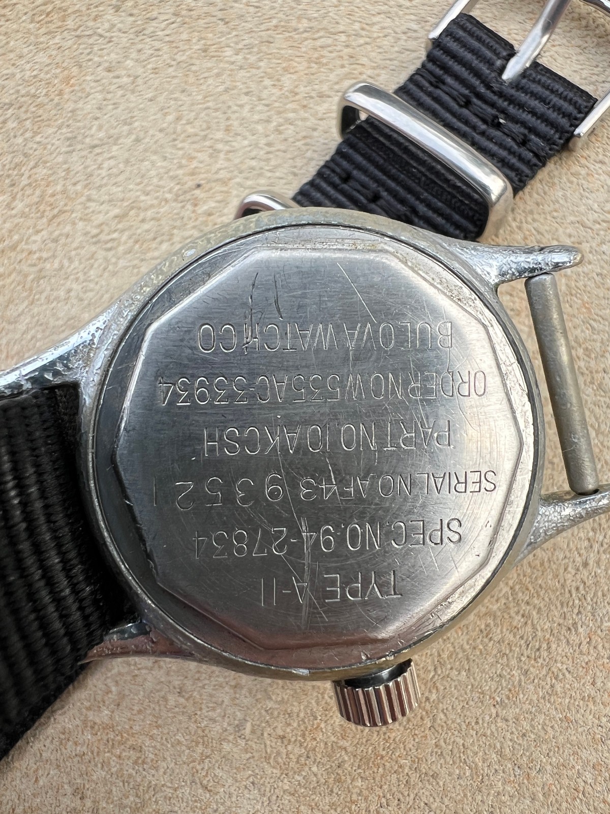 Vintage Bulova A-11 military watch WW2 10AKCH gilt black Hacks Serviced Works