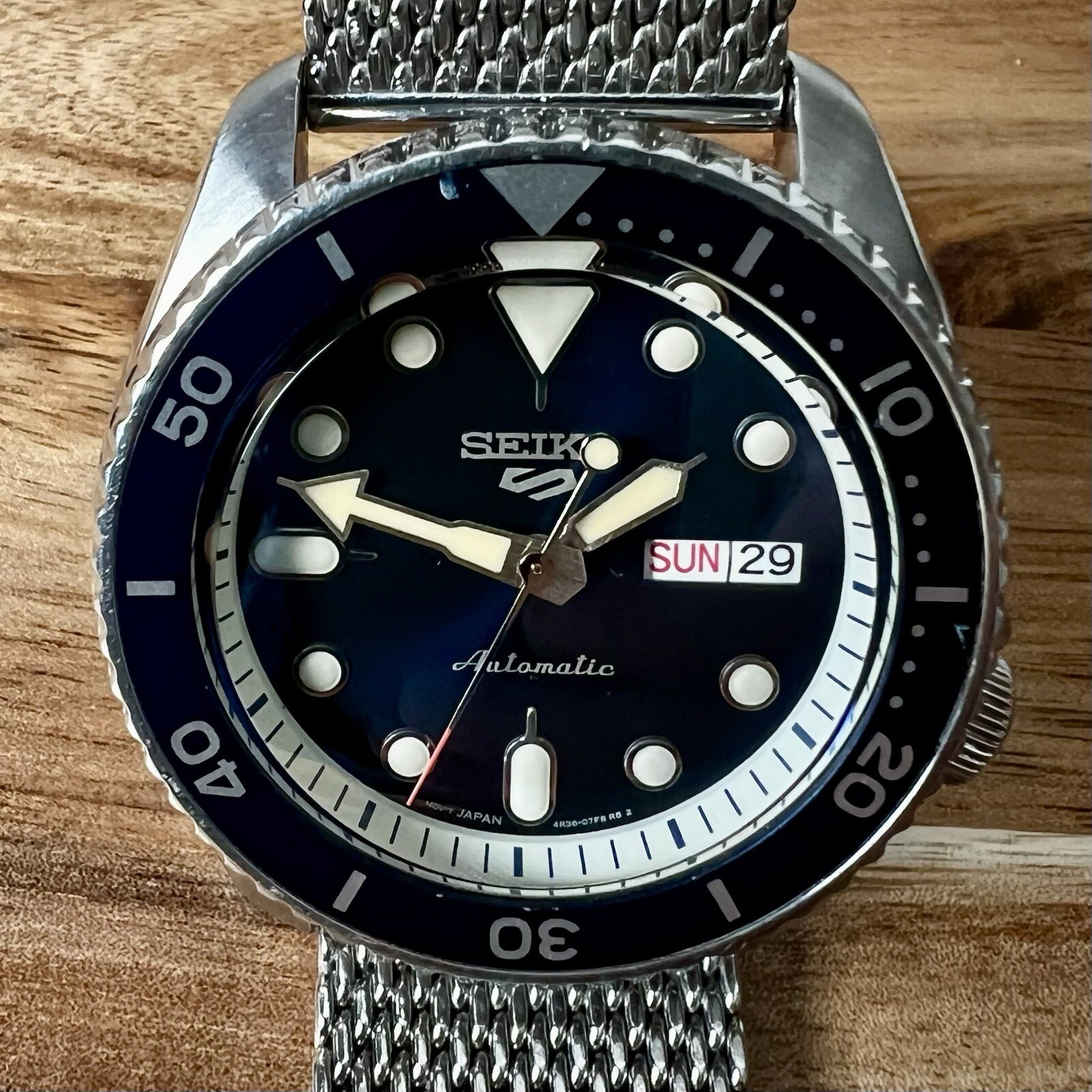 Seiko 5 Sports SRPD71 Mesh Bracelet Blue AR Double Domed Sapphire Upgrade 42.5mm