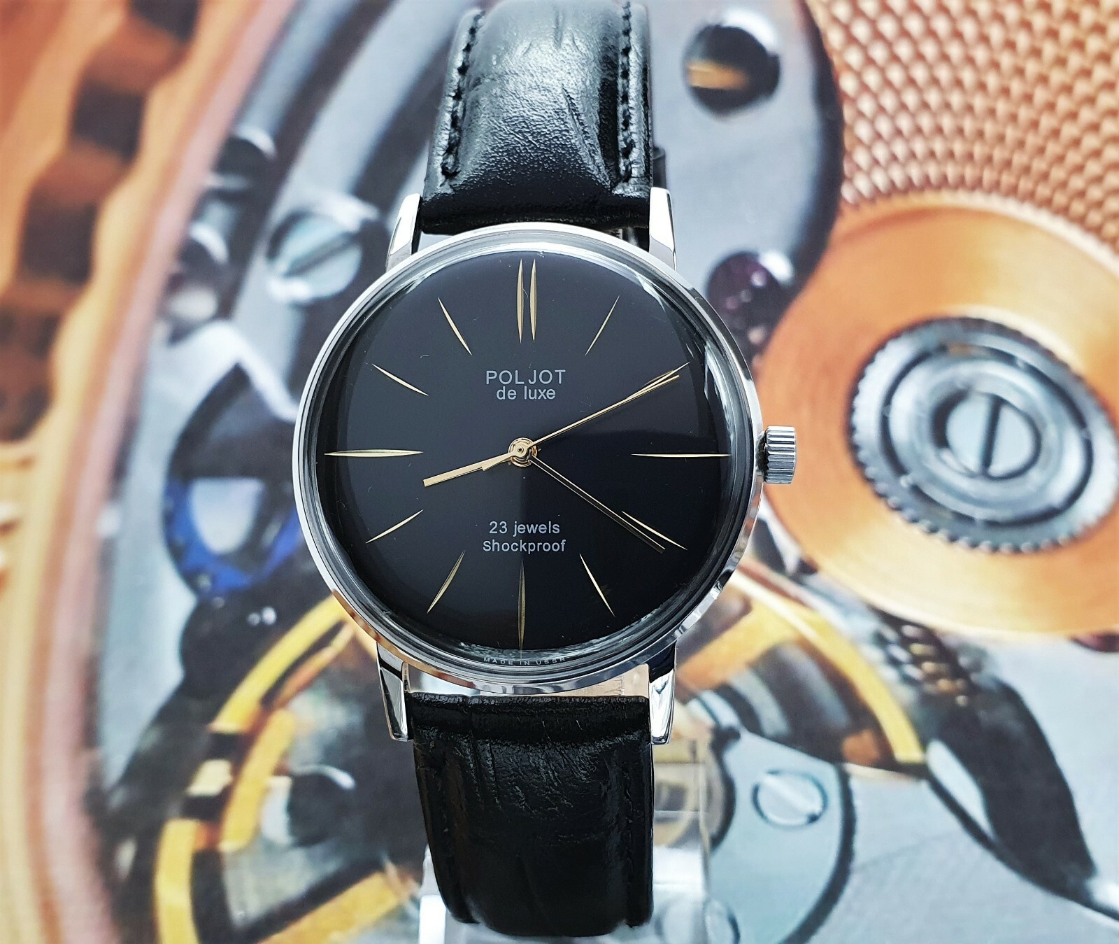 Vintage Watch Poljot De Luxe ULTRA SLIM Black Dial Dress Men’s WristWatch USSR