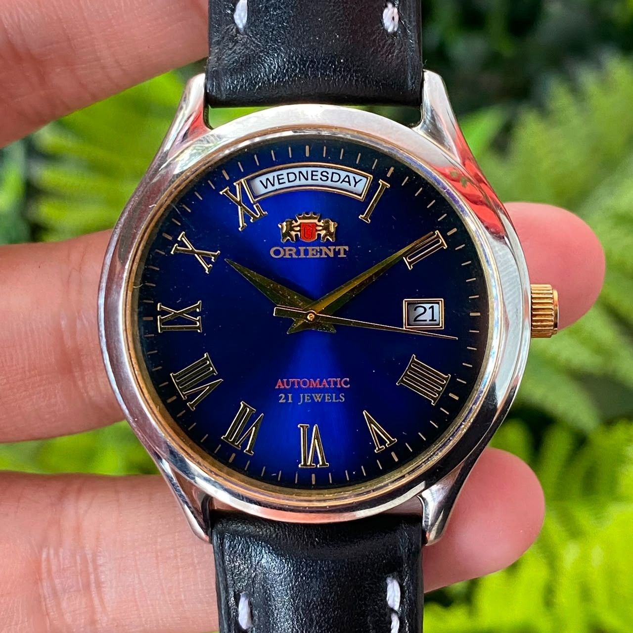RARE Orient President Automatic Blue Dial Roman Index Day Date Watch Men Dress