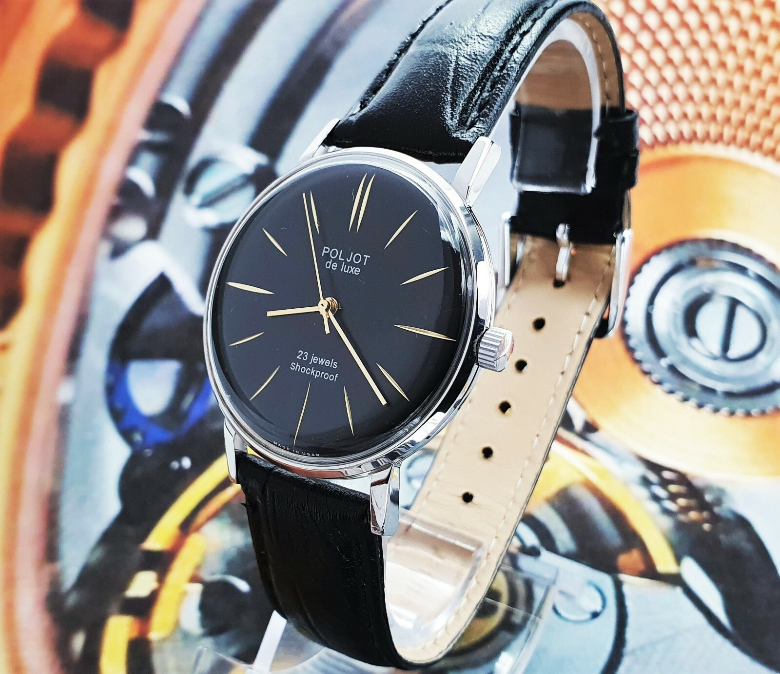Vintage Watch Poljot De Luxe ULTRA SLIM Black Dial Dress Men’s WristWatch USSR