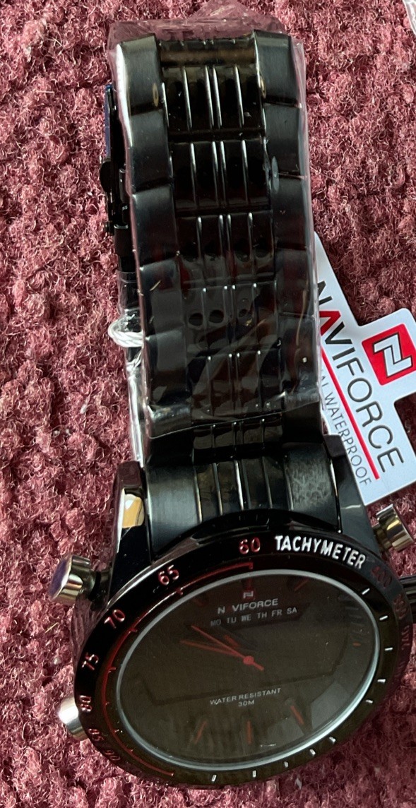 Naviforce NF9024 Black Quartz Watch Date 30M Water Resistant