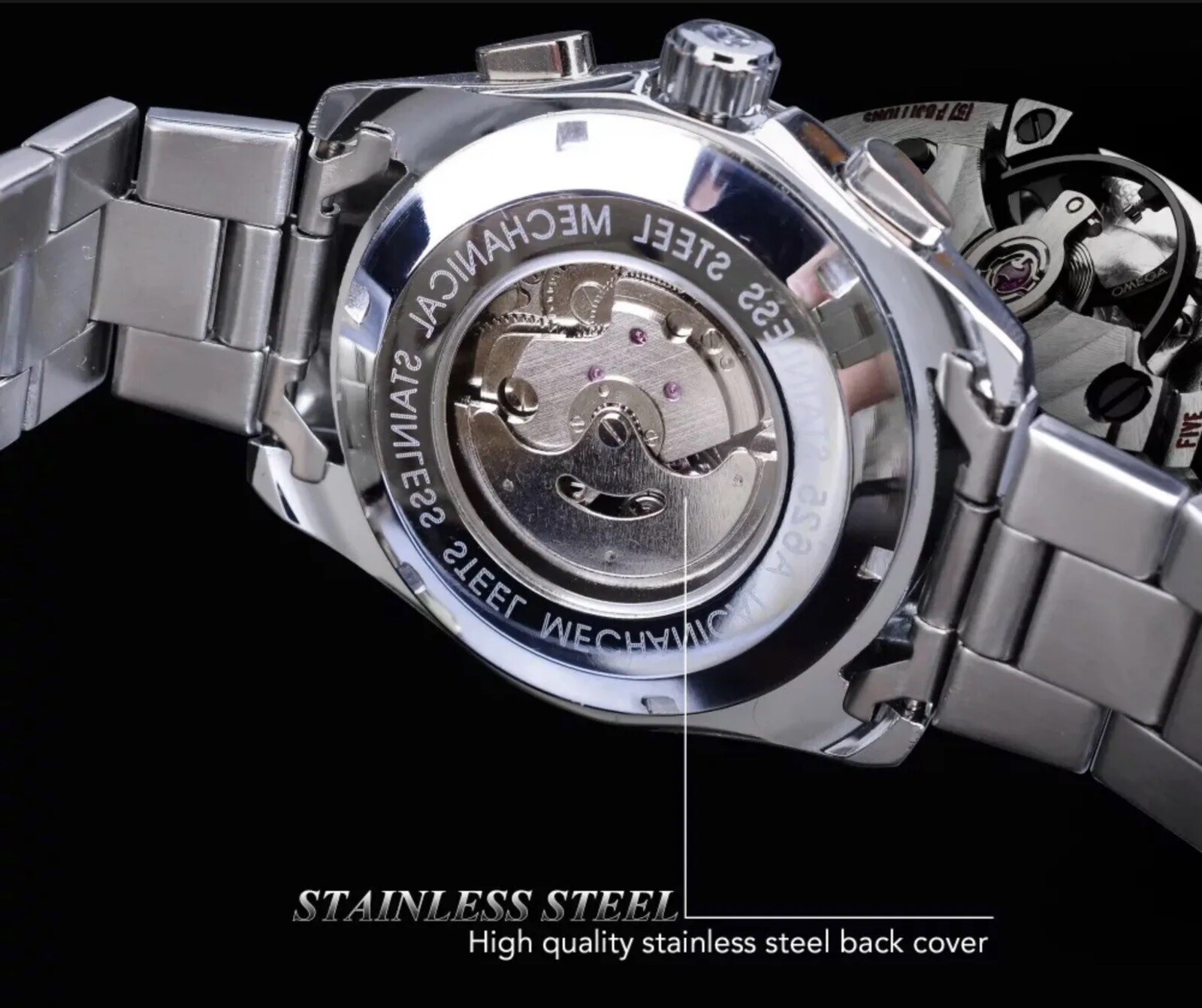 Forsining Mens BIG 45mm Luxury Watch Genuine Leather Band. Great Gift Idea.