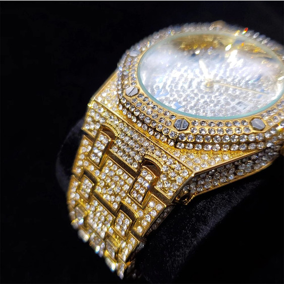 Arabic Hip Hop Luxury Ice out Men’s Watch Iced Bling Gold Cz Diamond Waterproof