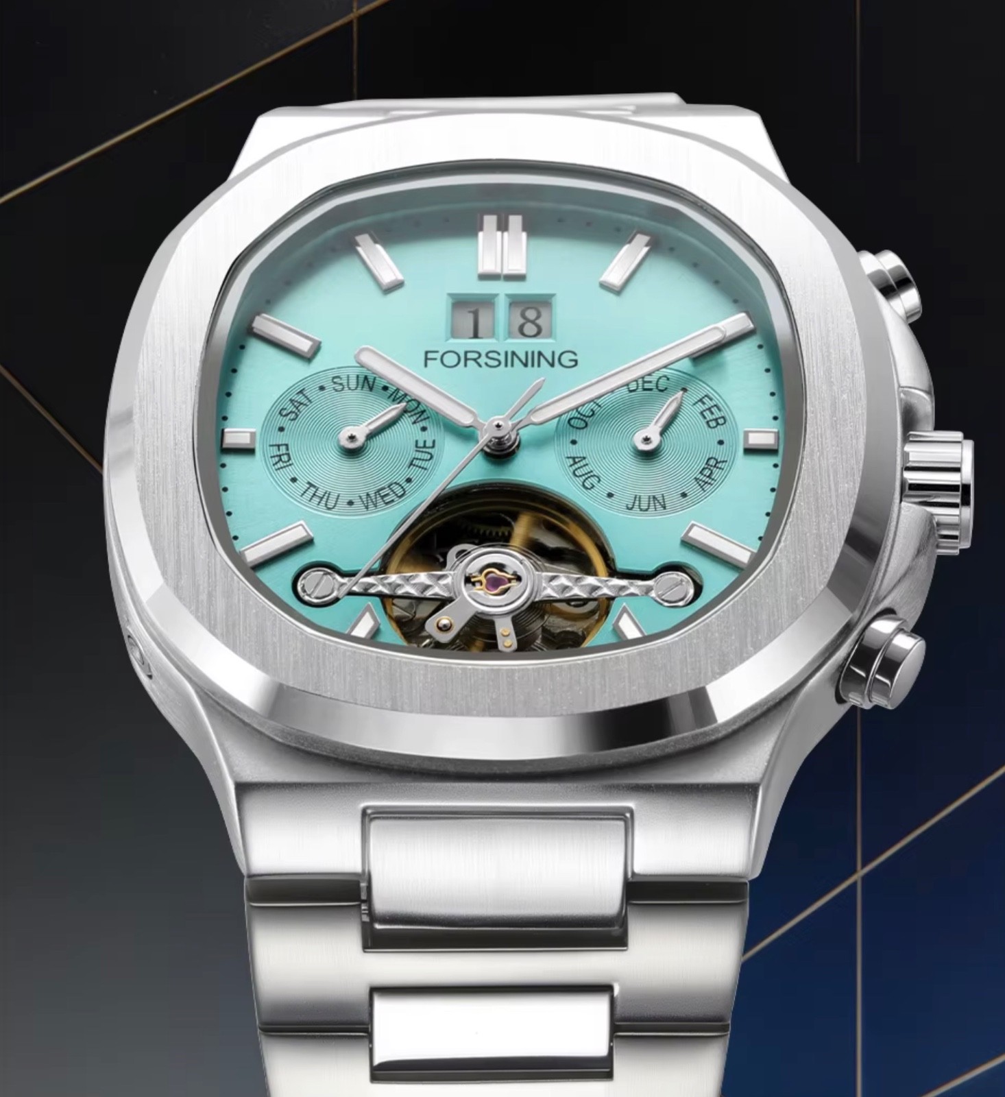 FORSINING Brand Tourbillon Men’s Automatic Mechanical Stainless Steel Band Watch