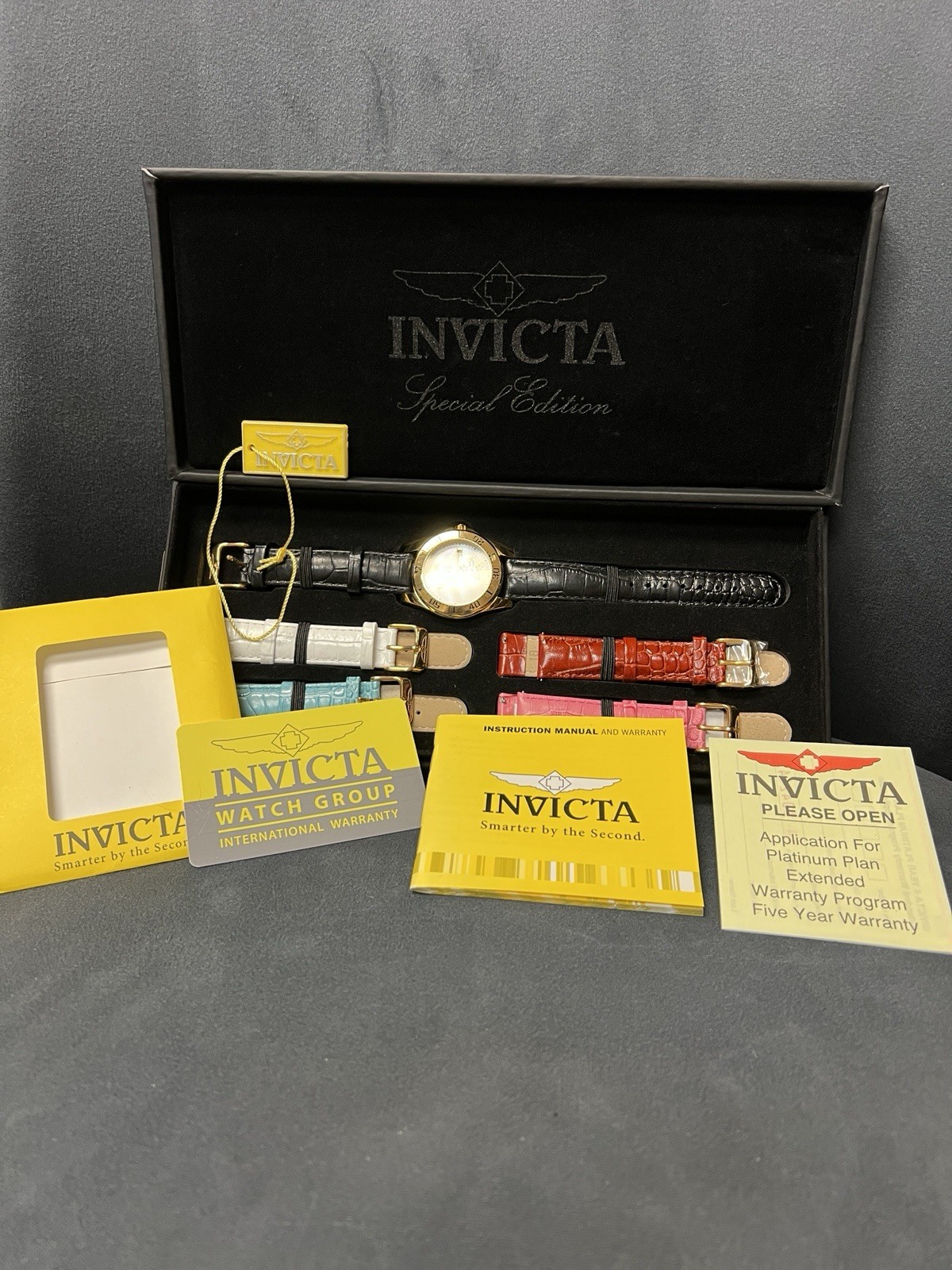 Invicta Special Edition Women’s Quartz Gold Tone Watch Set w/ 5 Leather Straps