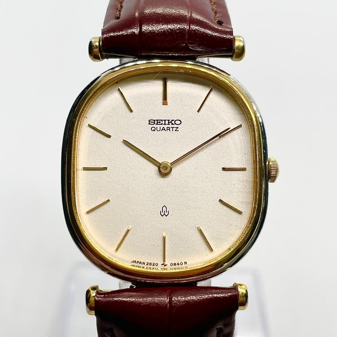 Seiko Rectangle Tank Gold 2620-5470 Quartz Watch Japan 071059