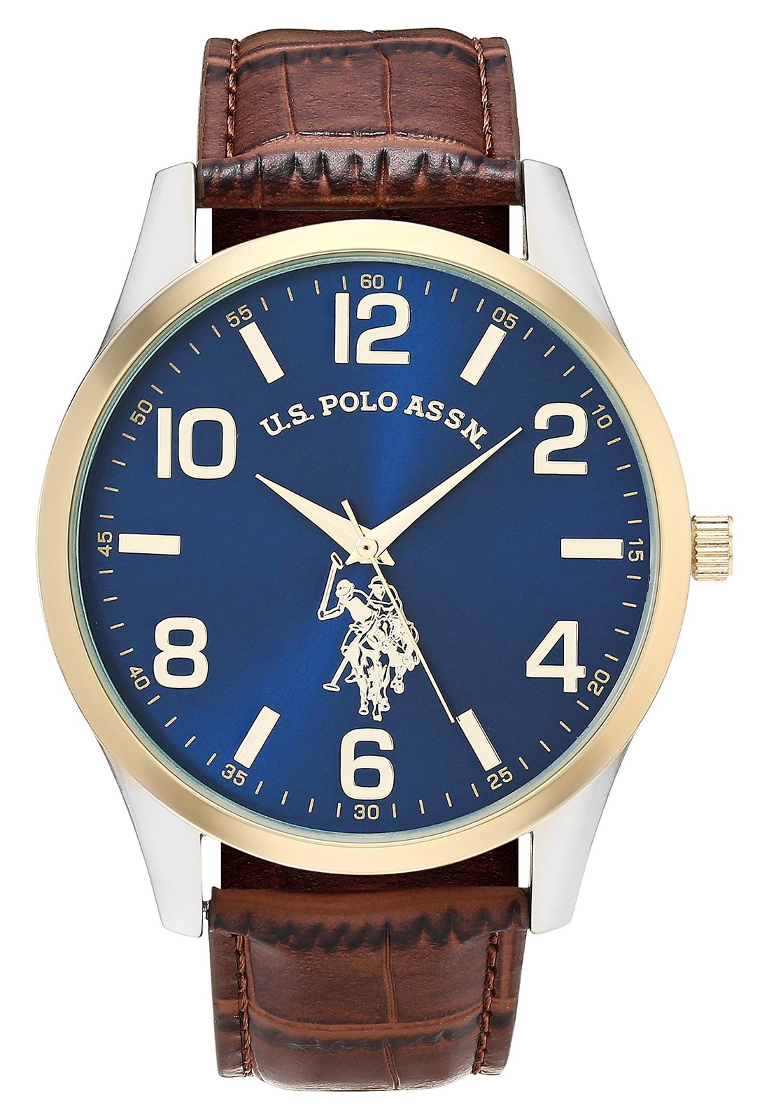 U.S. Polo Assn. Men’s Analog Dress Watch with Blue Sunray Dial Gold-Tone Gold
