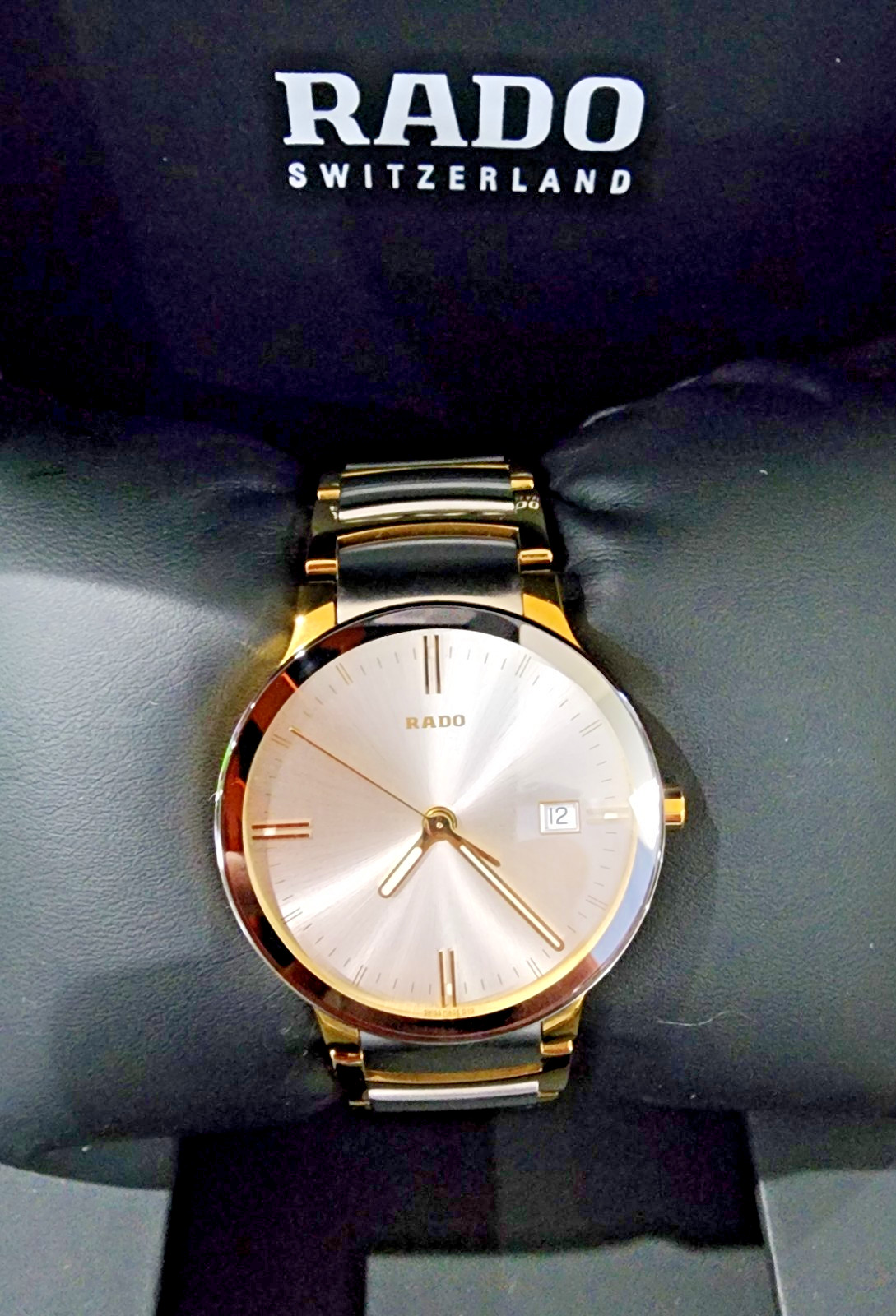 Authentic Rado Centrix R30931103 Quartz 38mm Two Tone Ceramic Watch Box Papers