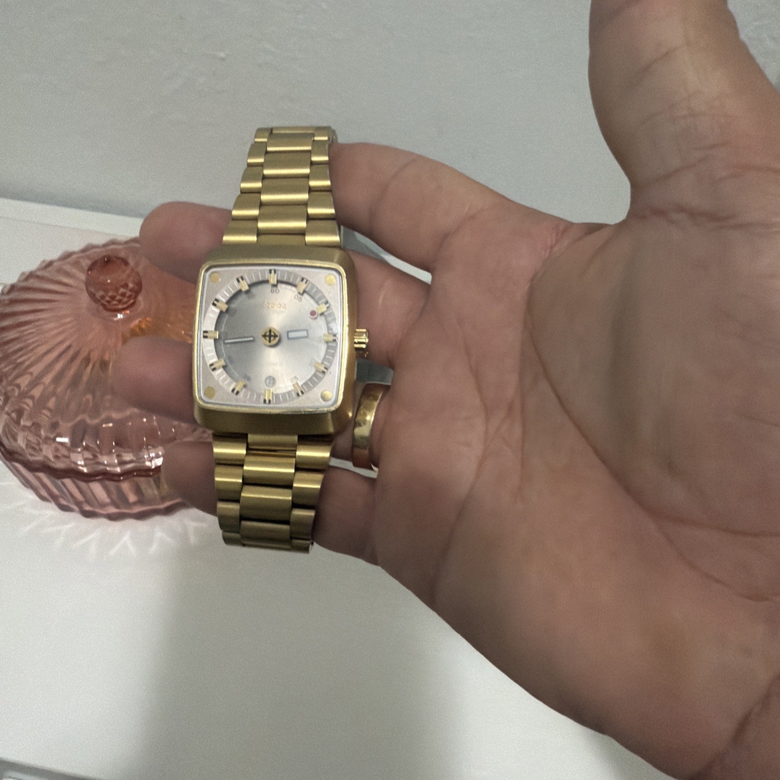 Zodiac Men’s Square Quartz Watch Date Gray Dial Gold Stainless Bracelet 100m