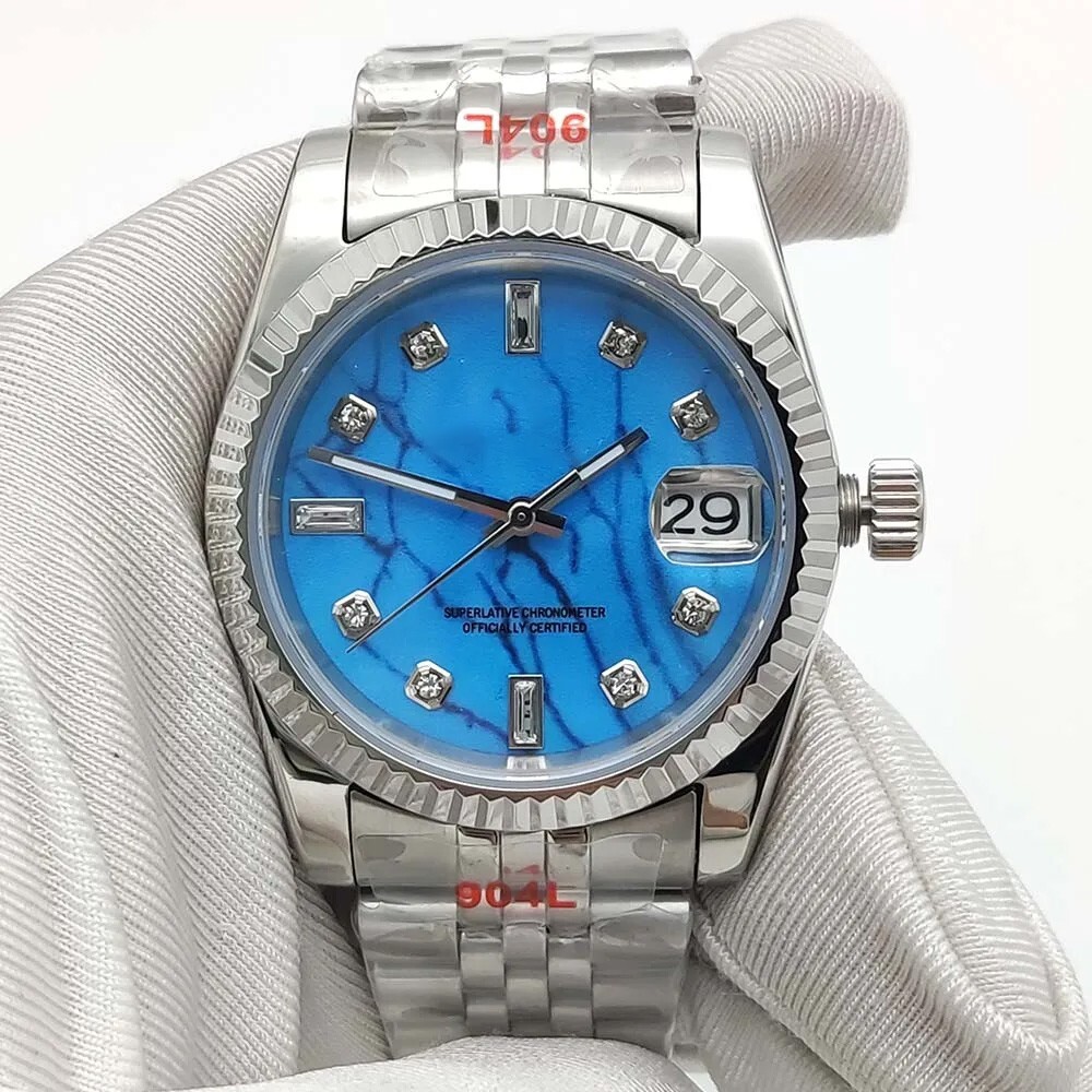 New 39mm Blue Stripe Fluted Diamond Sapphire 20ATM Japan NH35A Watches For Men