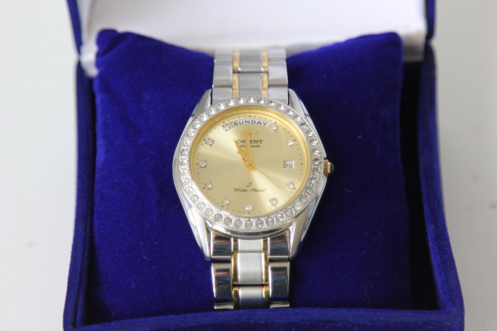 RARE Orient President Automatic EV06-B0 Index Diamond Bezel Gold Dial Watch Men