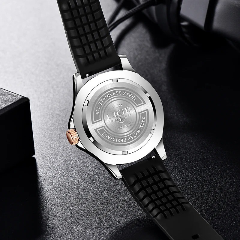 44MM LIGE Luxury Quartz Watch Men’s Diver Silicone 30M Waterproof Luminous NEW