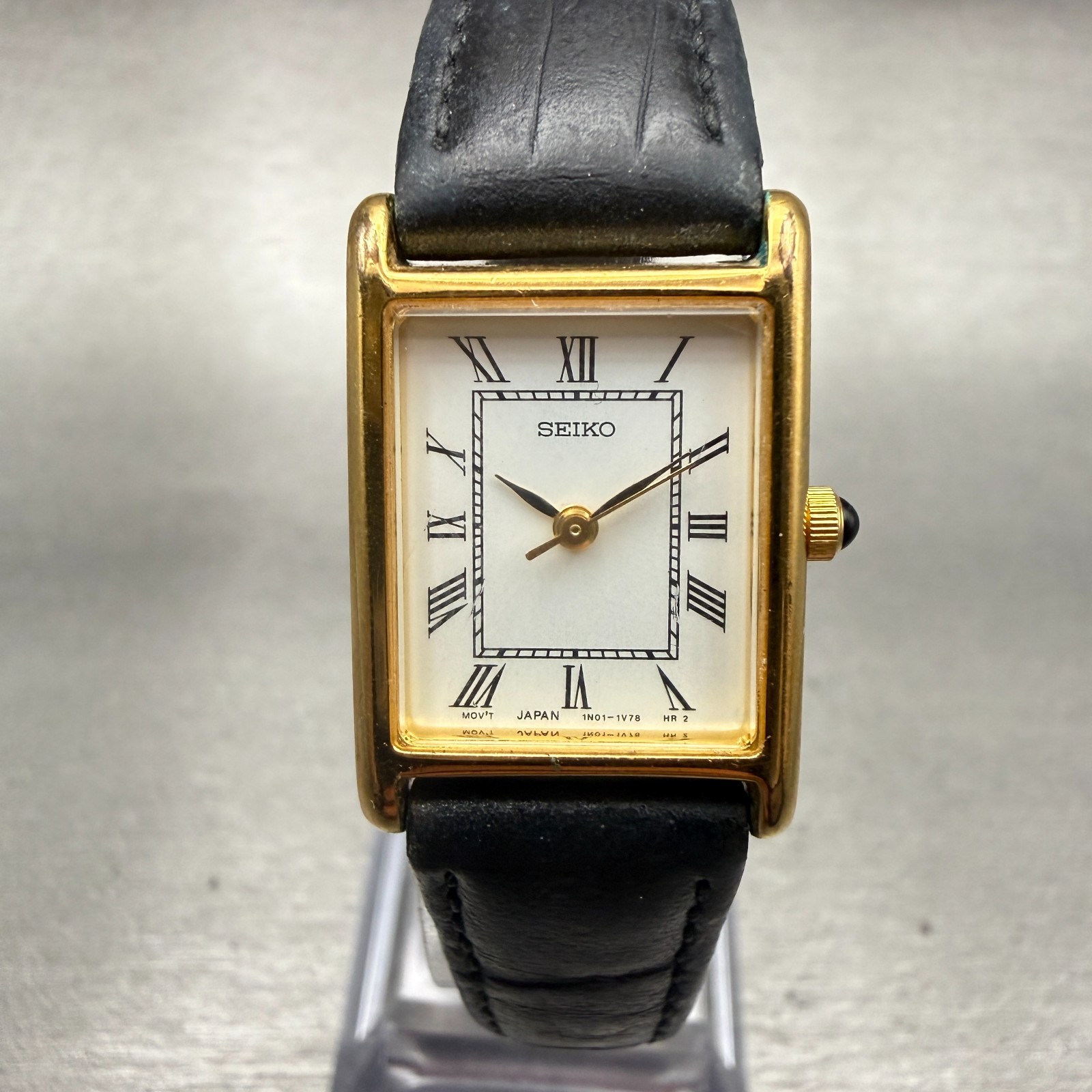 Seiko Watch Women 18mm White Dial Gold Tone Rectangle 1N01-5G40 New Battery VTG