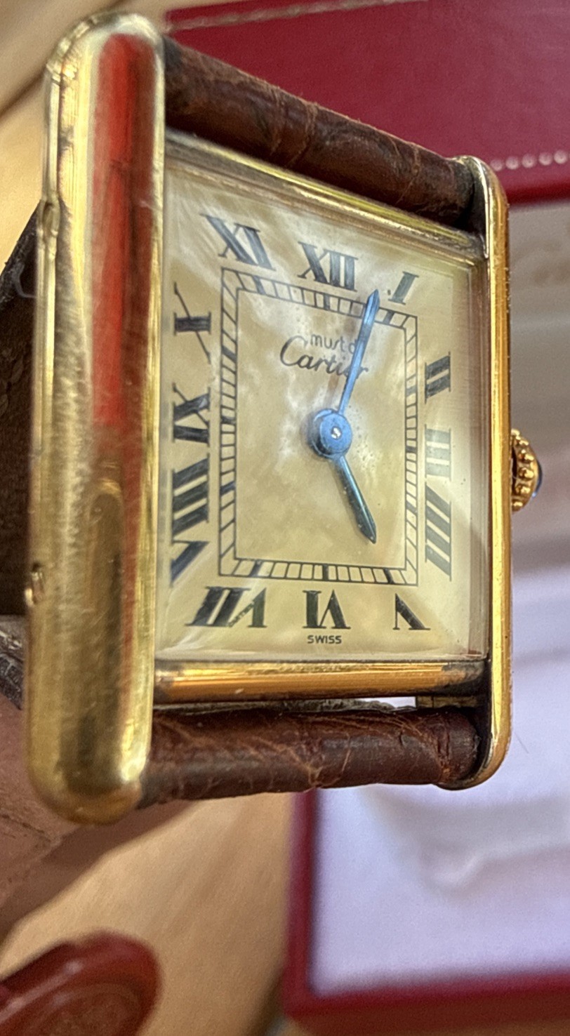 Vintage Must de Cartier Tank 5057001 Vermeil SM Quartz Womens Watch Box Inserts