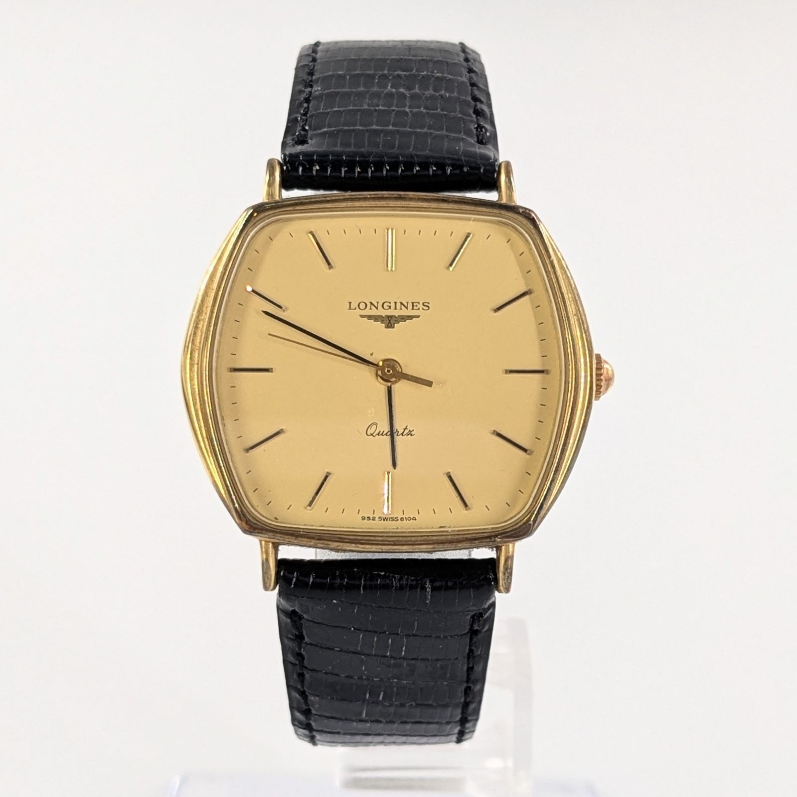 Longines L156.4 Hexagon Gold Dial Quartz 34mm Men Dress Watch Leather Strap Box