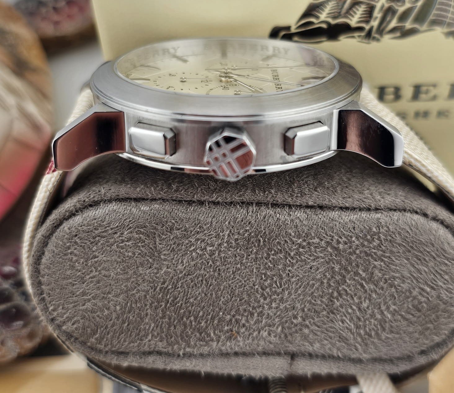 BURBERRY MENS WATCH NOVA CHECK FABRIC STRAP AND SILVER DIAL BU9357 GENUINE