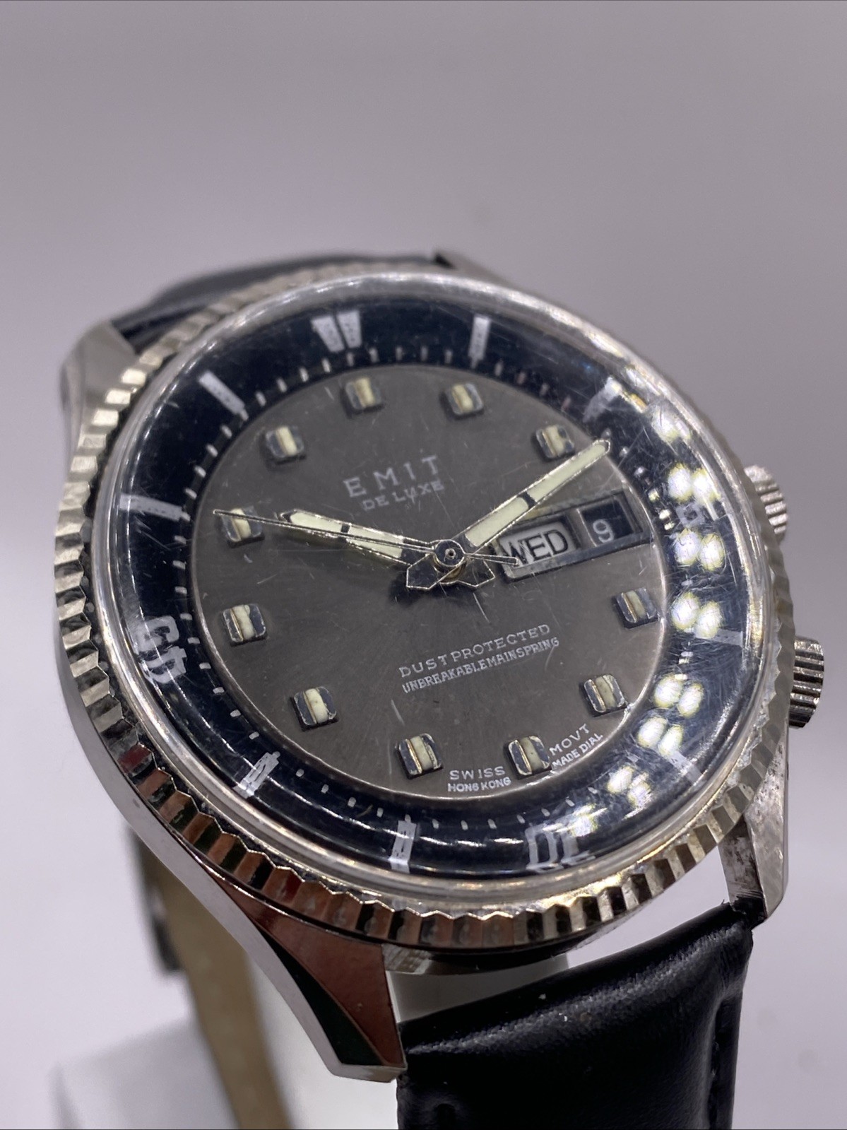 Emit De Luxe Swiss Dive Style Watch Wind Dive Watch Works Needs Service Runs