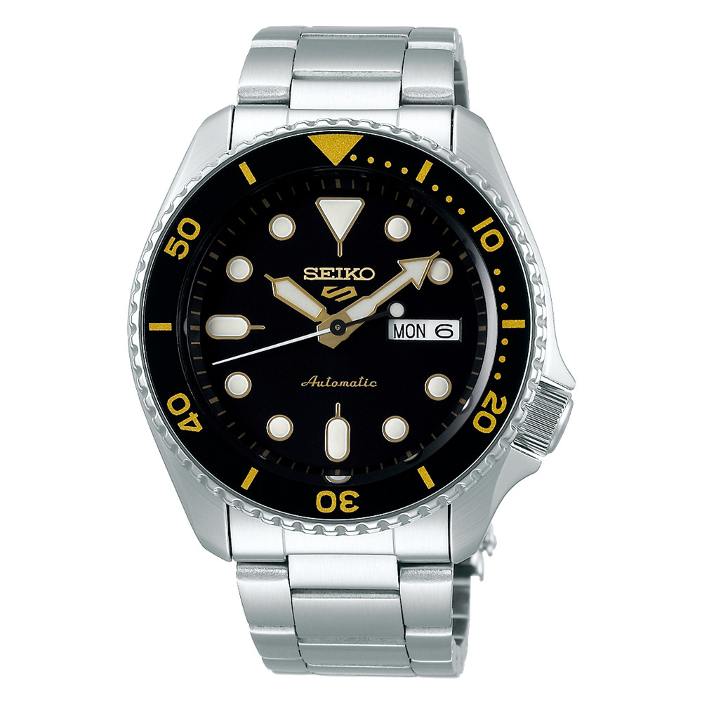 Seiko 5 Sports 42.5 mm Automatic SS Black Dial Gold Accents Watch SRPD57K1