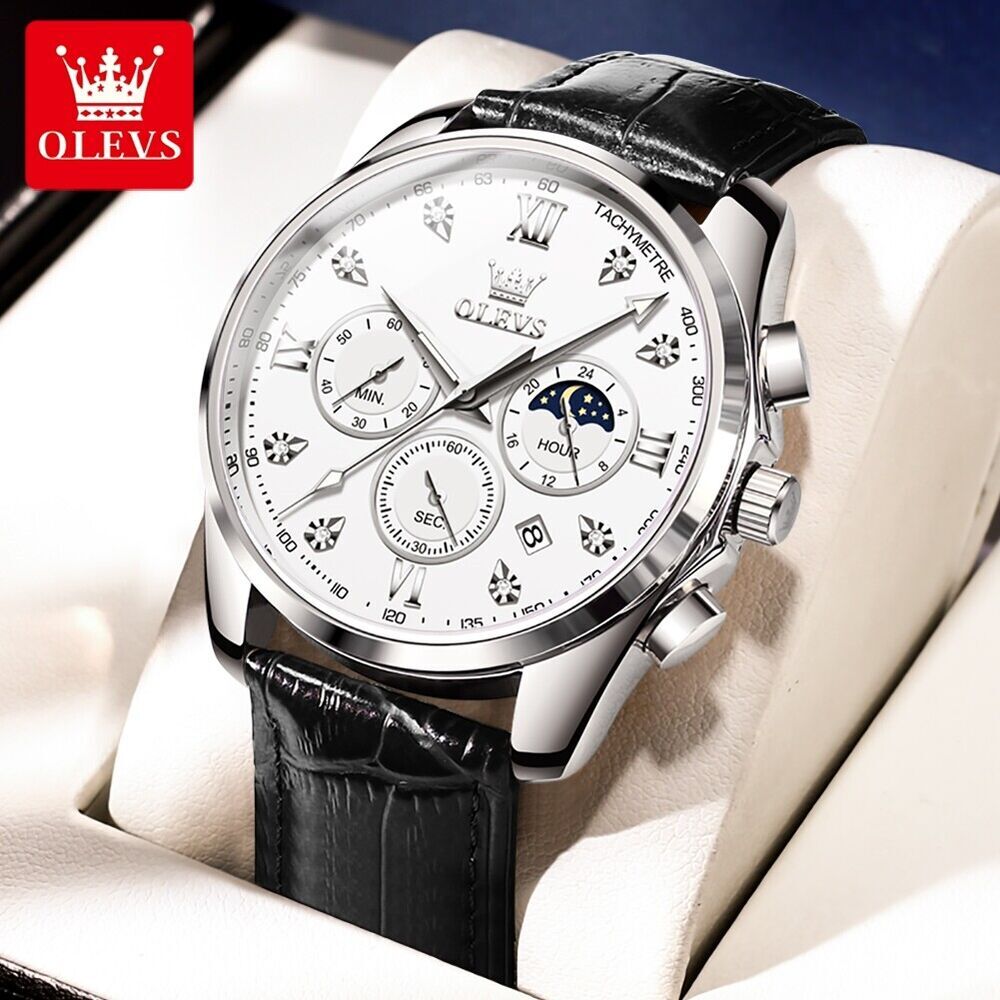 OLEVS Man’s Watch Chronograph Diamond Date Moon Phases Waterproof Wristwatches