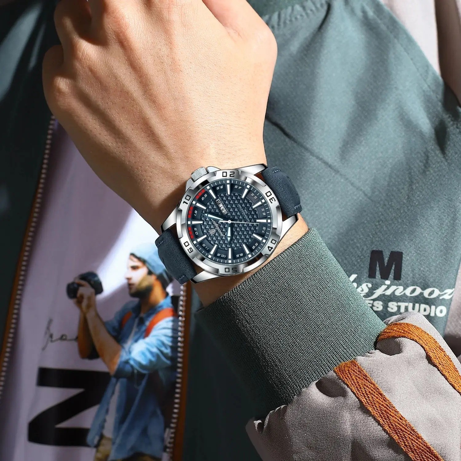 Luxury Men’s Quartz Watch Waterproof Luminous Date Day Leather Strap Wristwatch