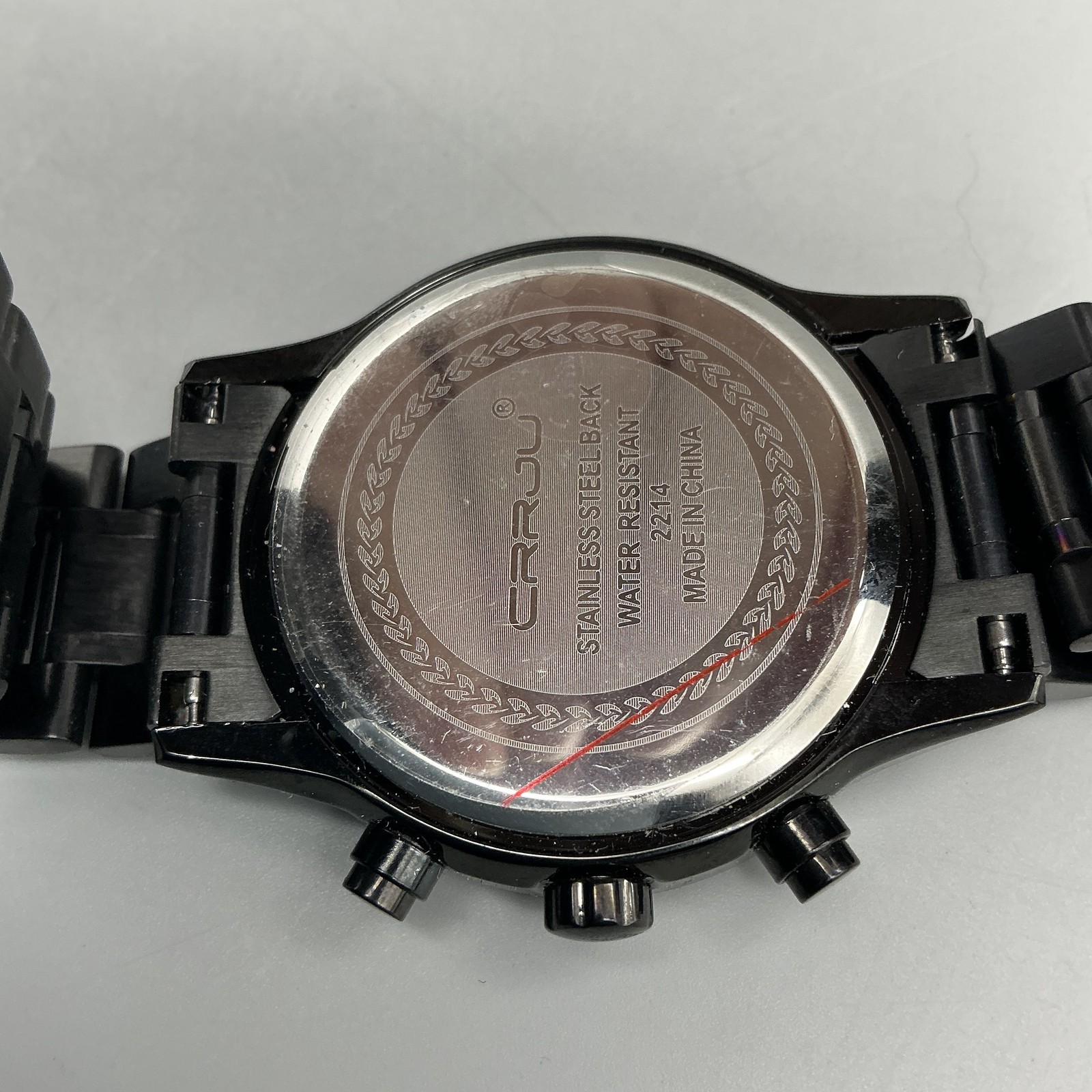 CRRJU Mens Watch 42mm Black Dial Black Stainless Chronograph Date 2214 8.25″