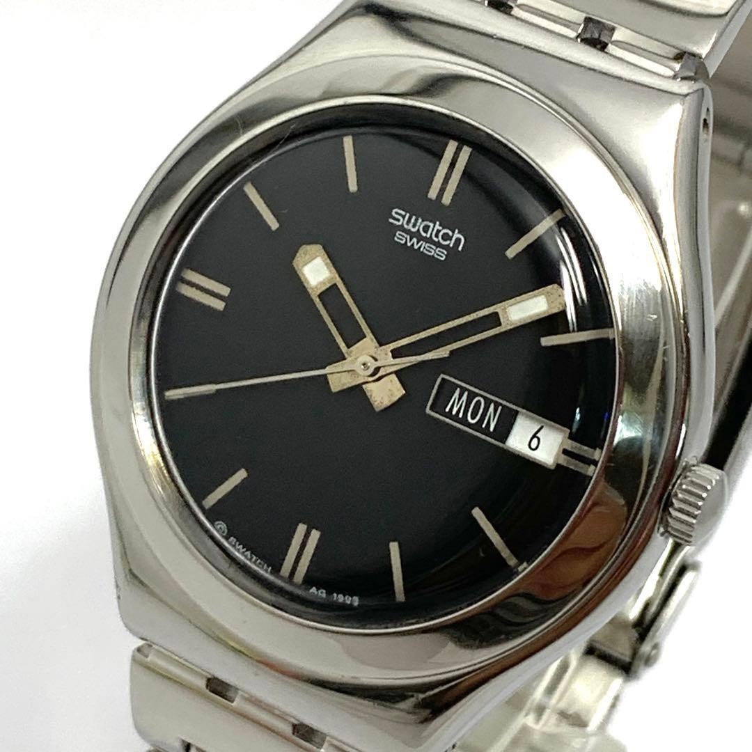 Swatch IRONY Men’s Quartz Watch Black Dial Day Date Calendar Swiss Made Used
