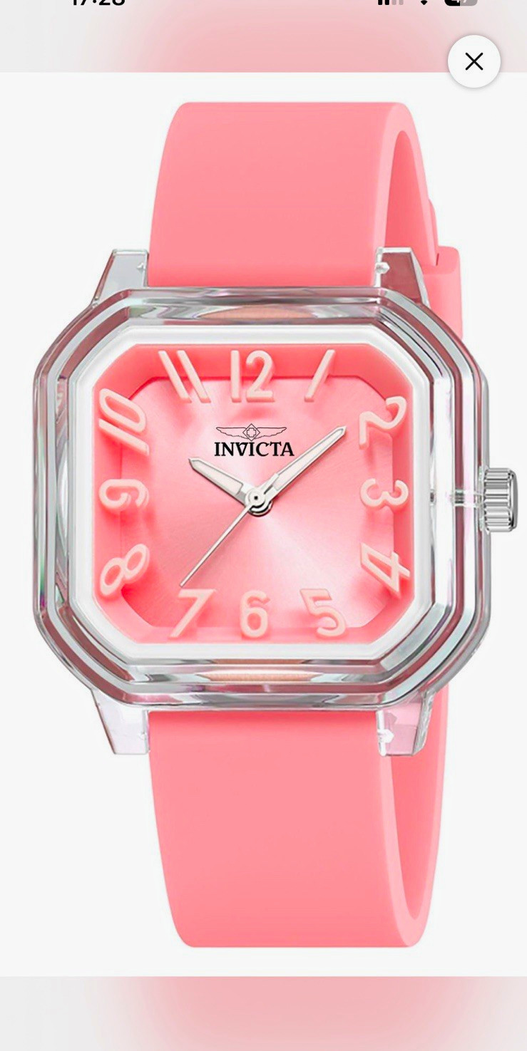 Invicta Celestial Women’s Quartz 39mm Square Clear Case Pink Dial Pink Band