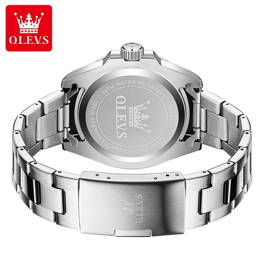 Waterproof Quartz Watch Men’s OLEVS Luminous Luxury Stainless Steel Men Strap