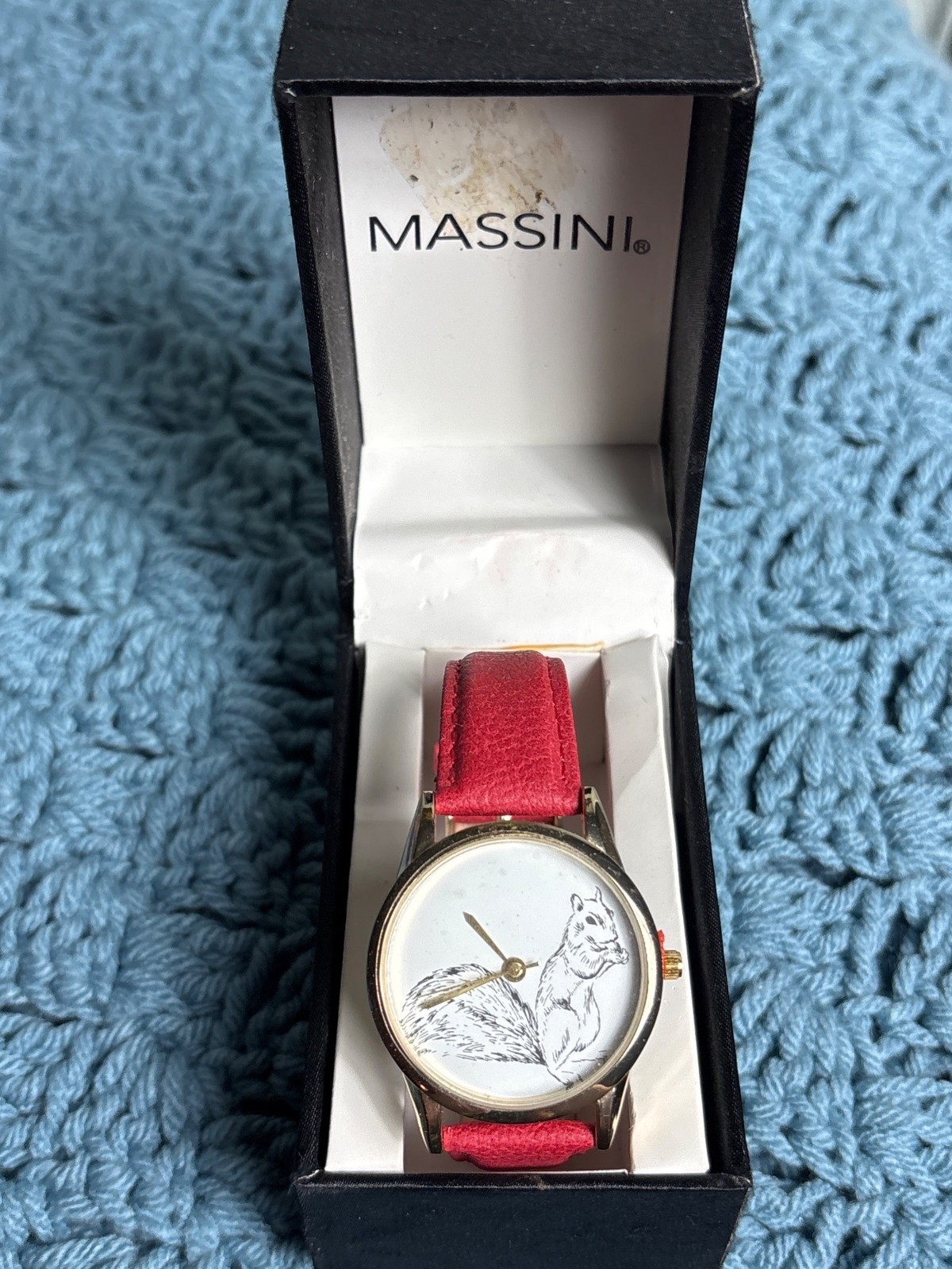 Massini Squirrel Watch Red Band Goldtone New in Box