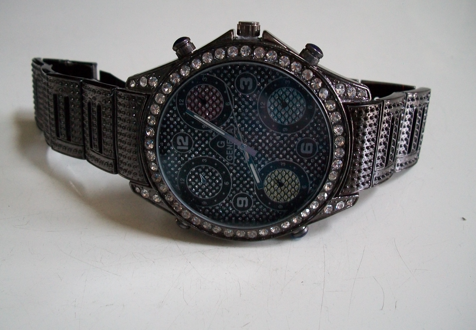 Men’s Multicolor Dial Hematite Black Finish Bling Fashion Dressy Watch