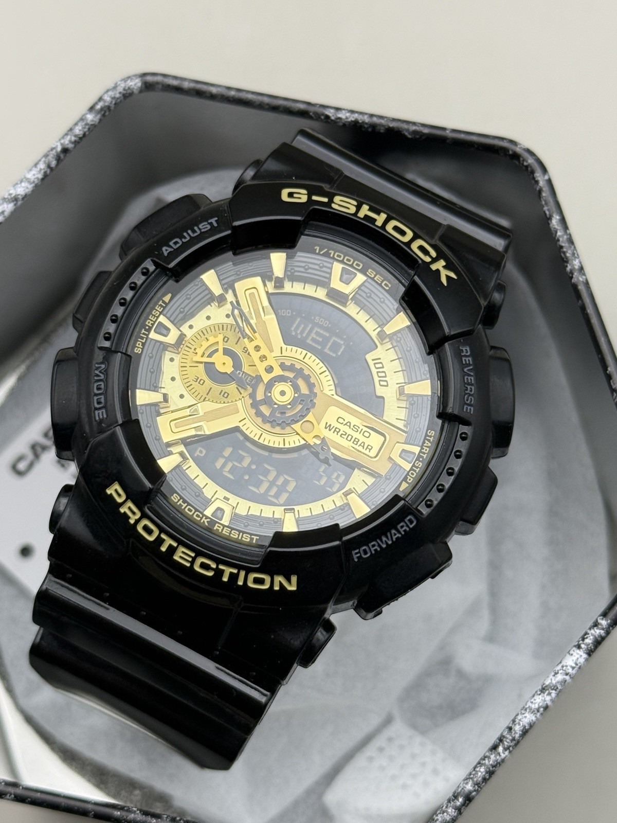 Casio GA-110GB 5146 Men’s G-Shock Analog & Digital Gloss Black Gold Dial Watch