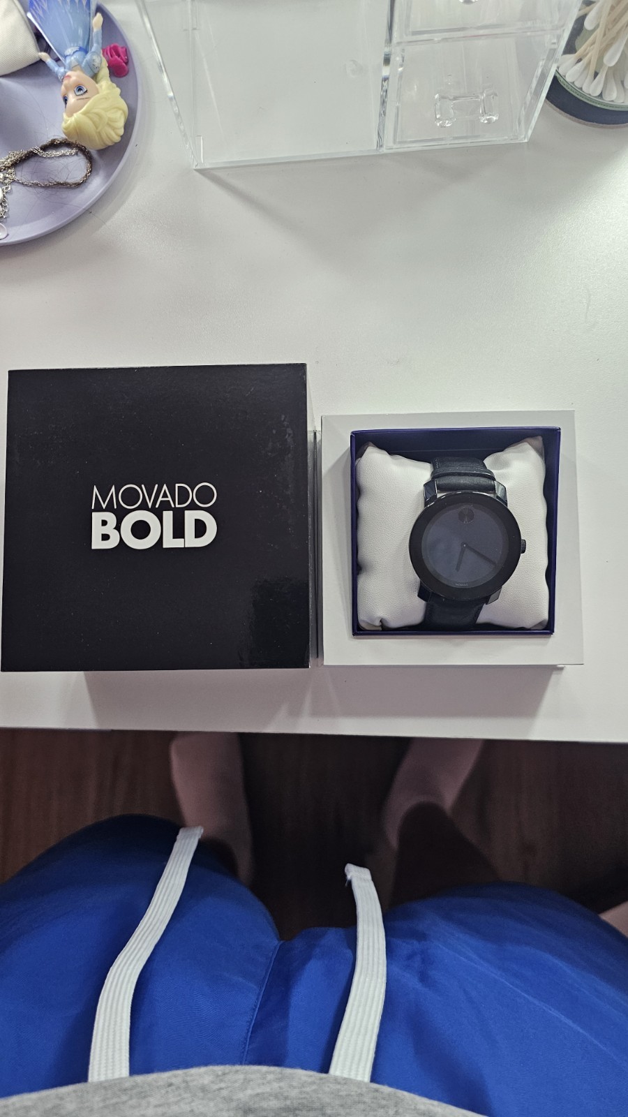 Movado Bold Men’s Quartz Watch Blue Dial 42mm Leather Strap Box