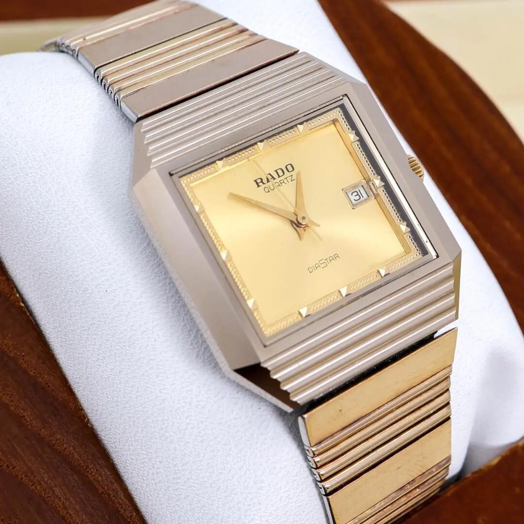 RADO DiaStar 3142 Quartz Date Gold Hard Bezel Mens Watch Japan