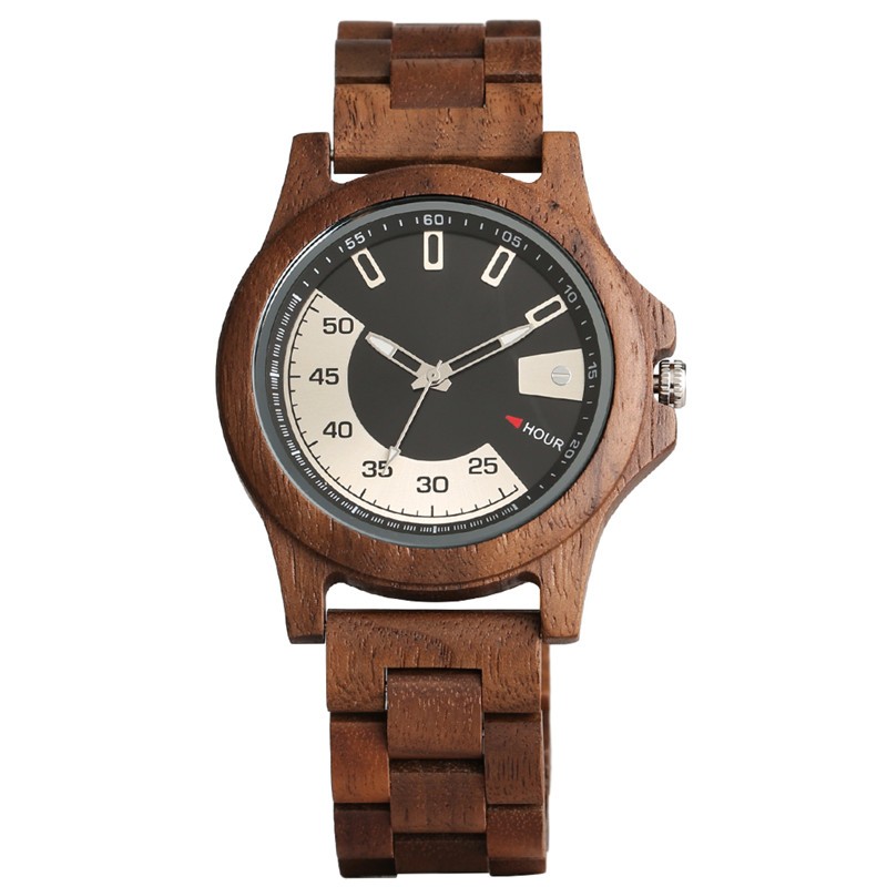 Natural Wood Watch for Men Handcrafted Quartz Adjustable Wooden Strap Unique