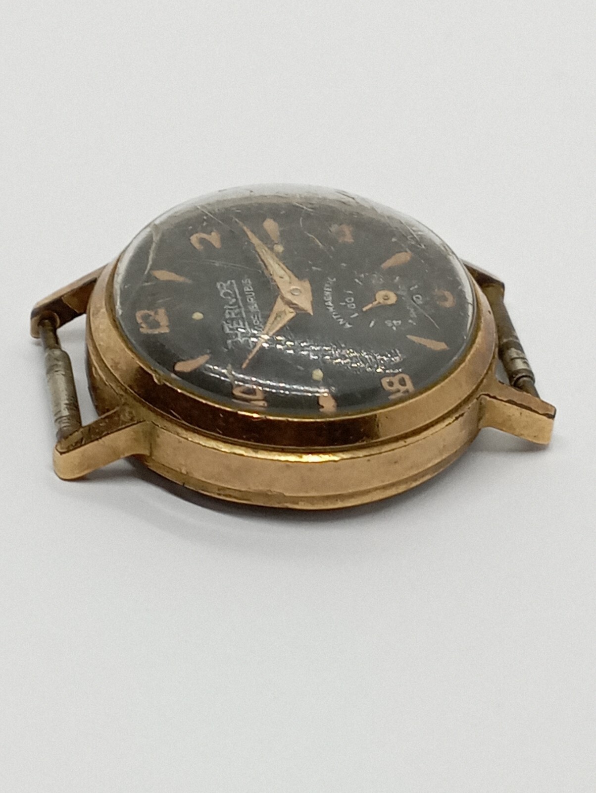VINTAGE Gold Plated Watch Black Dial Cal. 233 Cupillard HP From 1950 Working