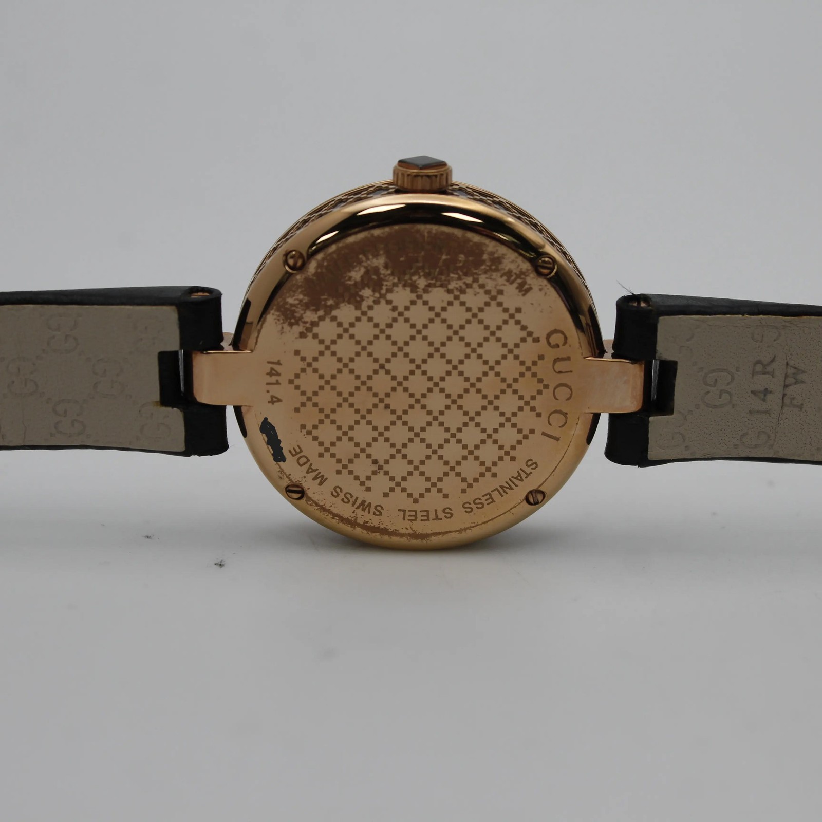 Gucci Diamantissima 31MM Rose Gold PVD Black Dial Ladies Quartz Watch YA141401