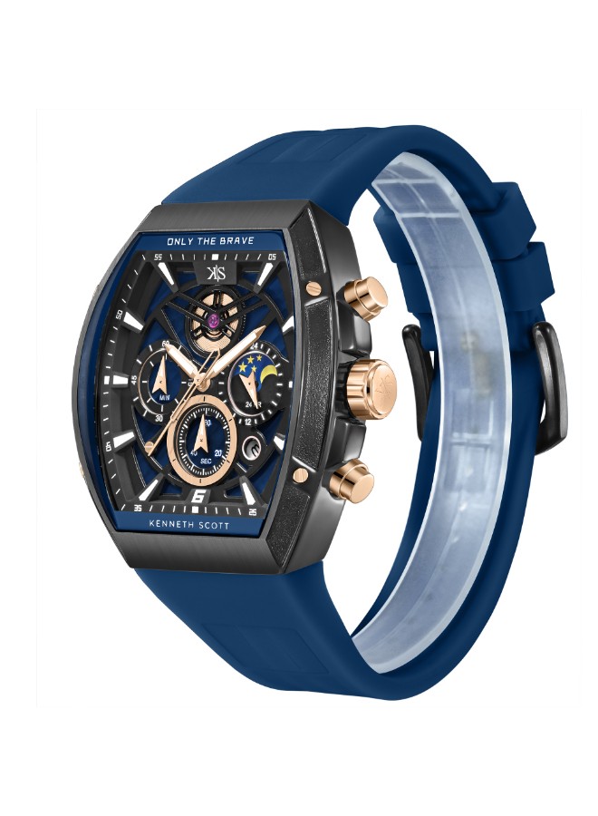 Kenneth Scott Men’s Chronograph Watch | Blue Dial, 44mm, 30 m (3 ATM)