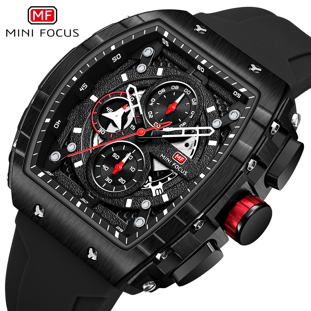 MINI FOCUS Men Watch Silicone Rectangle Date Wristwatch Military Boy Sport Watch