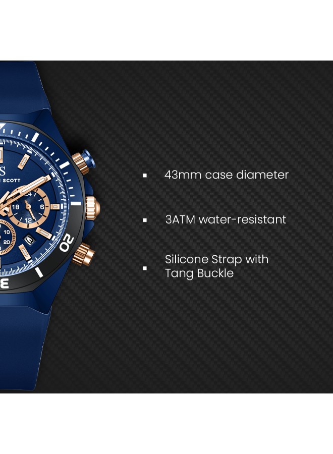 Kenneth Scott Men’s Chronograph Watch | Blue Dial, Blue Band, 43mm, 30 m (3 ATM)