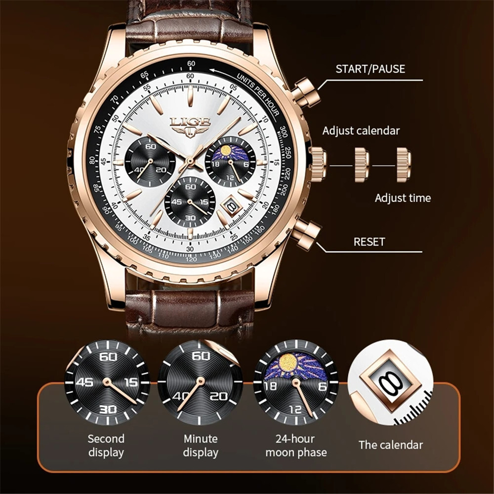 LIGE Men Business Watch Top Brand Luxury Men Wrist Watch Casual Leather Watches