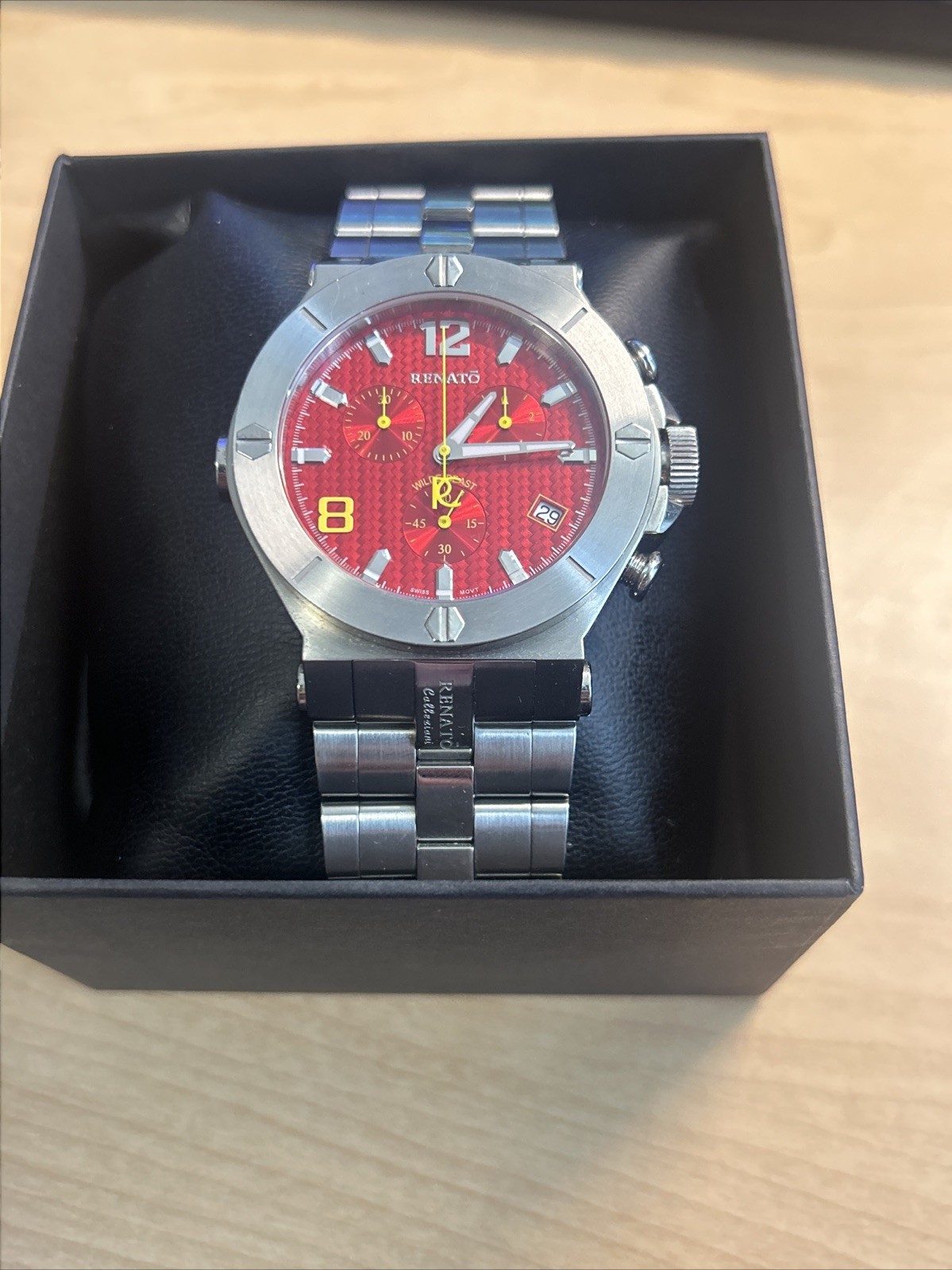 Renato Wilde Beast Men’s Watch Stainless Steel, Swiss Components, Red Face