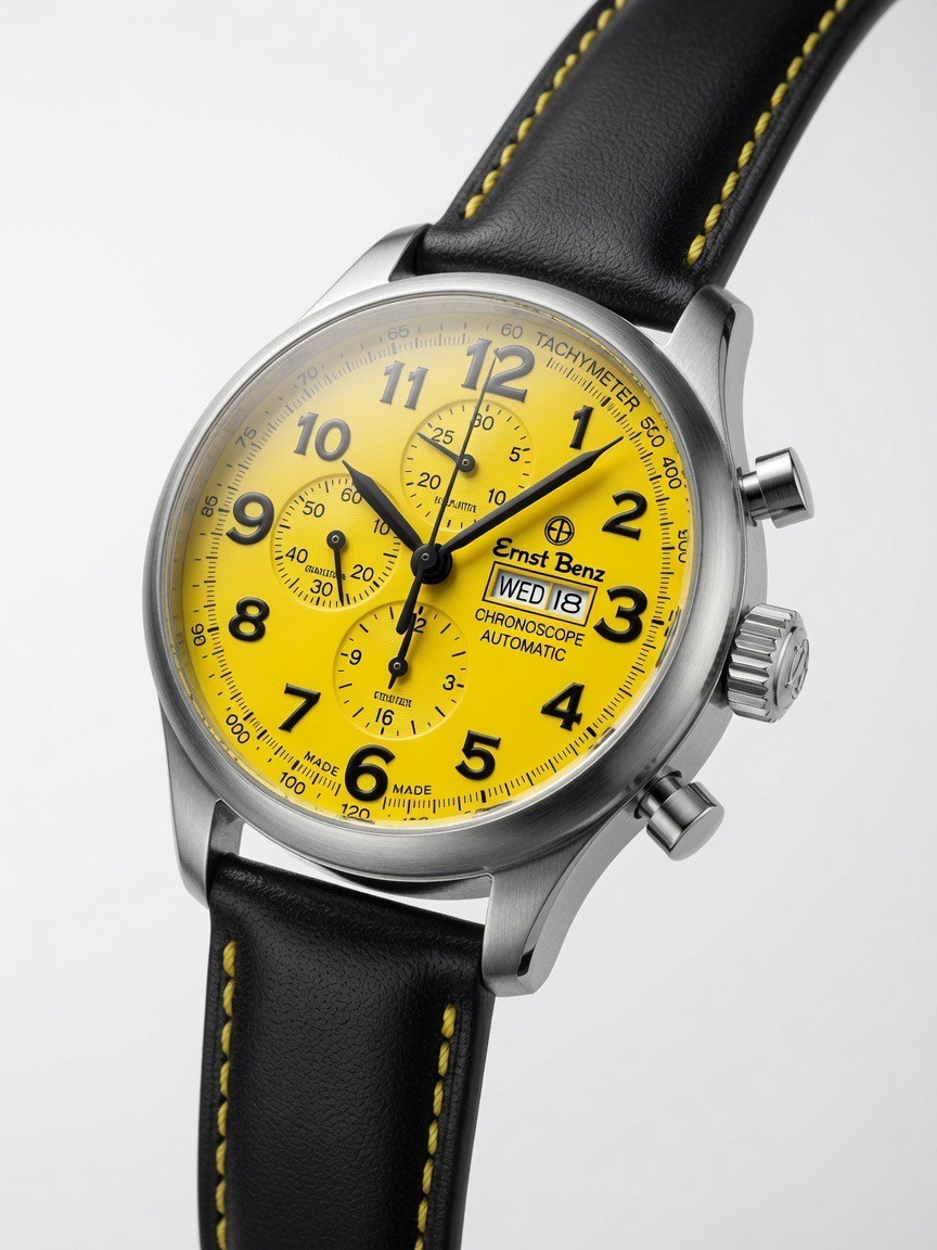 Ernst Benz Chronoscope Automatic Chronograph watch with the rare yellow dial.