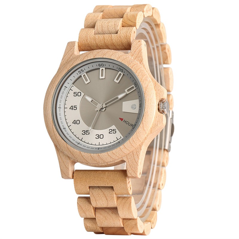 Natural Wood Watch for Men Handcrafted Quartz Adjustable Wooden Strap Unique