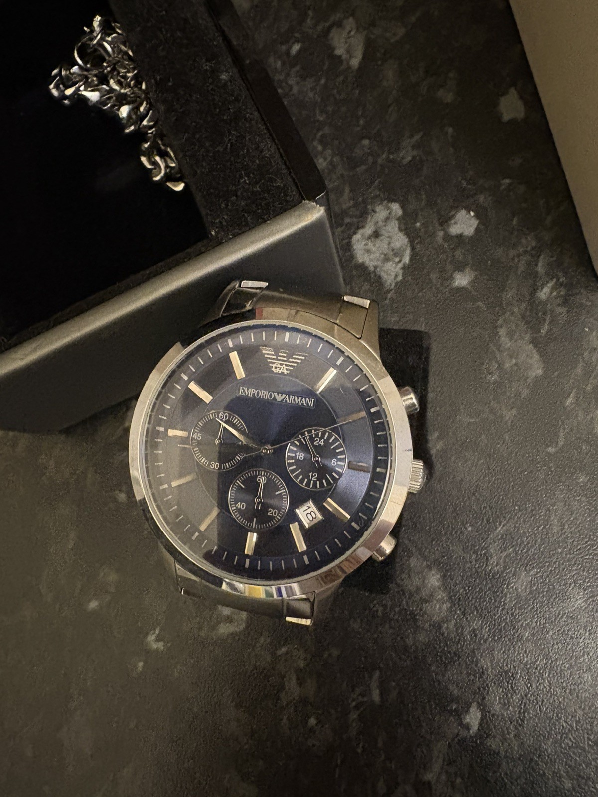 Luxury Emporio Armani AR2448 Mens Watch with Chronograph and BLUE DIAL