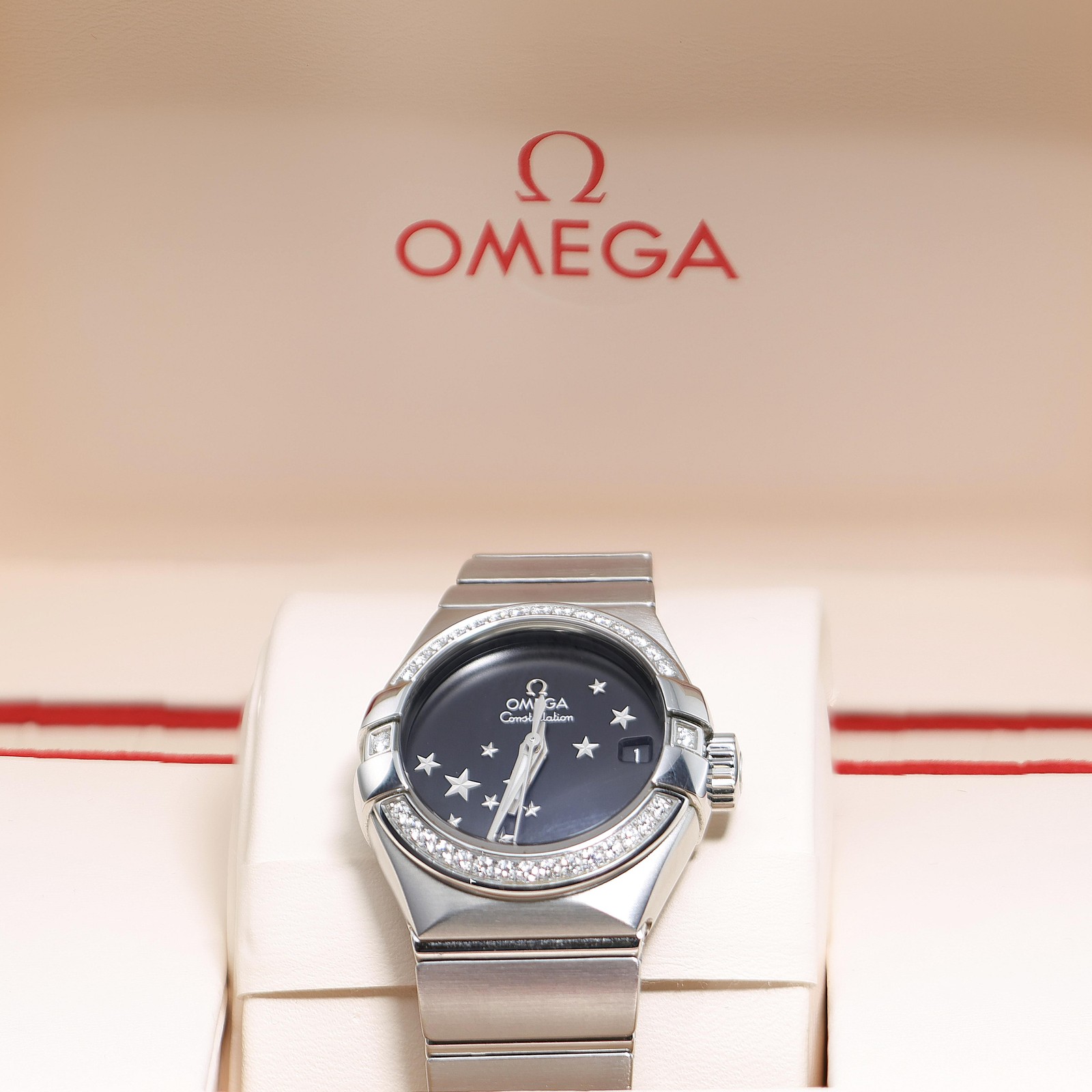 Omega Constellation 27mm Diamond Bezel Black Star Dial Steel Watch 2022 Full Set
