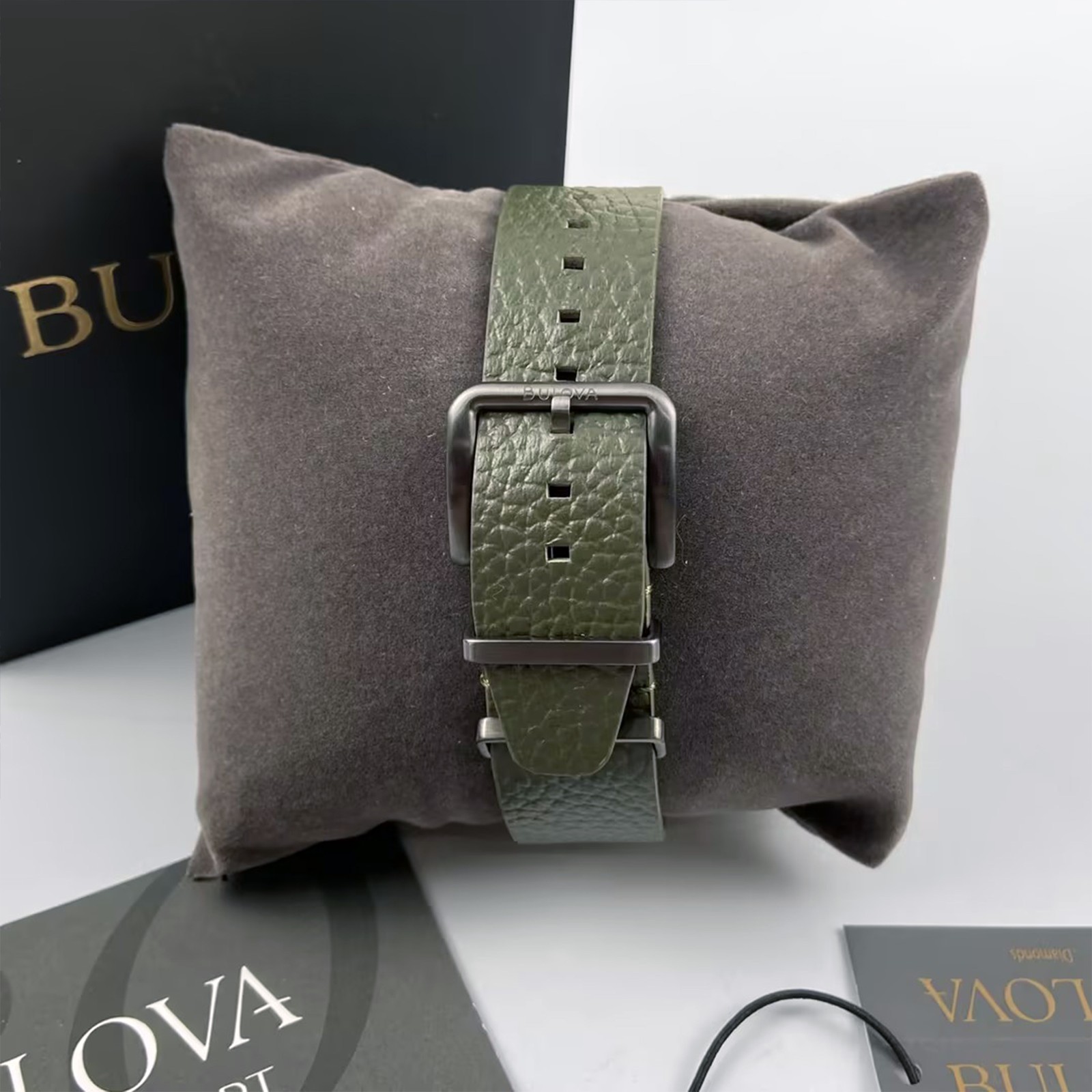 Bulova Special Edition 98A255 Black Dial Green Leather Men Automatic Watch 38MM
