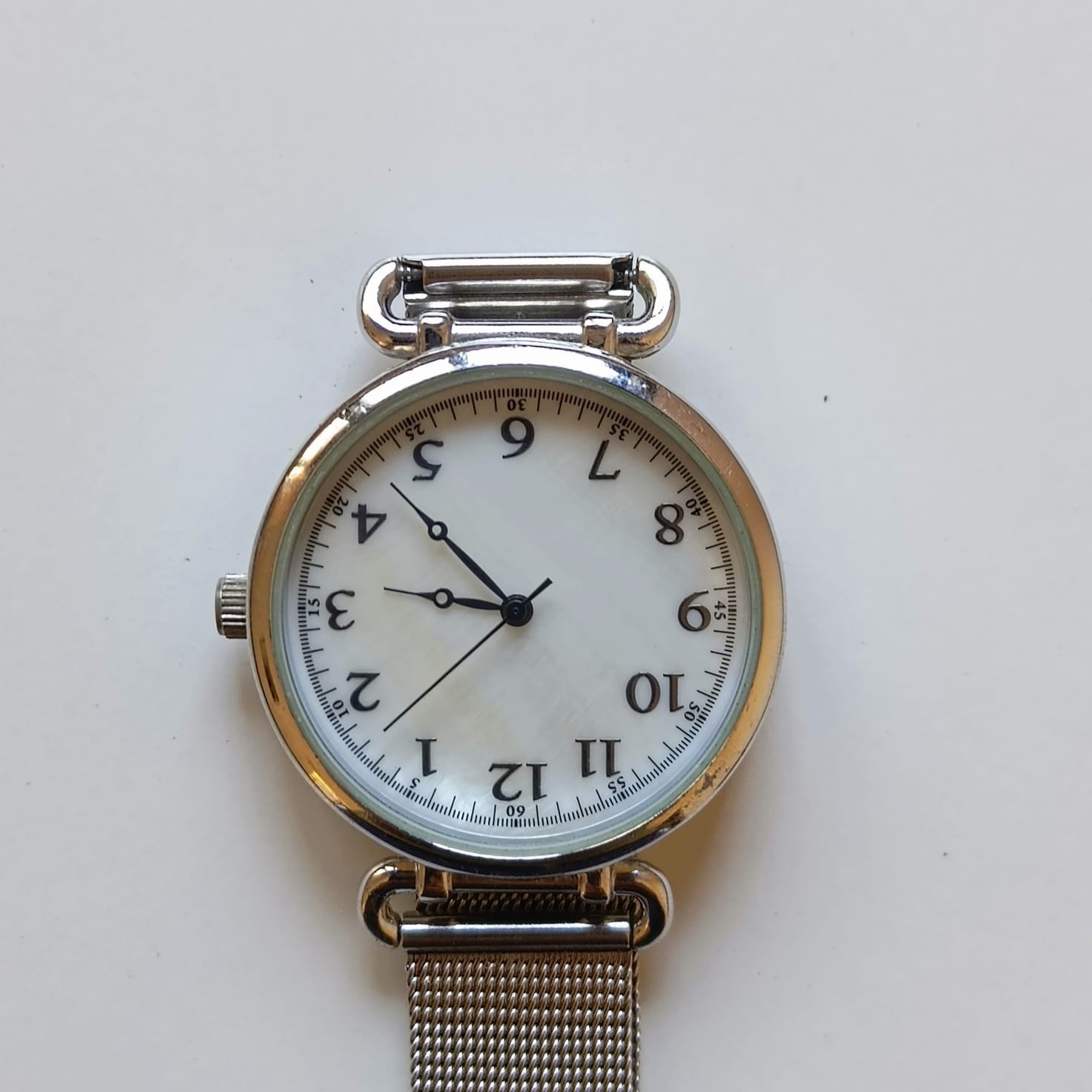 Accutime Watch Corp Women’s Silver Tone Mesh Strap Watch White Dial Japan Movt W